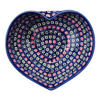 A picture of a Polish Pottery Large Heart Bowl (Rings of Flowers) | M189U-DH17 as shown at PolishPotteryOutlet.com/products/large-heart-bowl-rings-of-flowers-m189u-dh17
