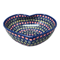 A picture of a Polish Pottery Large Heart Bowl (Rings of Flowers) | M189U-DH17 as shown at PolishPotteryOutlet.com/products/large-heart-bowl-rings-of-flowers-m189u-dh17