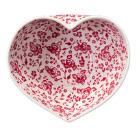 A picture of a Polish Pottery Large Heart Bowl (Rose - Floribunda) | M189U-GZ32 as shown at PolishPotteryOutlet.com/products/large-heart-bowl-rose-floribunda-m189u-gz32