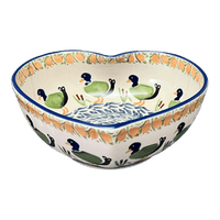A picture of a Polish Pottery Large Heart Bowl (Ducks in a Row) | M189U-P323 as shown at PolishPotteryOutlet.com/products/large-heart-bowl-ducks-in-a-row-m189u-p323