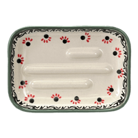 A picture of a Polish Pottery Soap Dish (Cherry Blossom) | M191S-DPGJ as shown at PolishPotteryOutlet.com/products/rectangular-soap-dish-cherry-blossom-m191s-dpgj