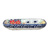 A picture of a Polish Pottery Rectangular Soap Dish (Brilliant Garden) | M191S-DPLW as shown at PolishPotteryOutlet.com/products/rectangular-soap-dish-brilliant-garden-m191s-dplw