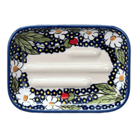 A picture of a Polish Pottery Rectangular Soap Dish (Poppies & Posies) | M191S-IM02 as shown at PolishPotteryOutlet.com/products/rectangular-soap-dish-poppies-posies-m191s-im02