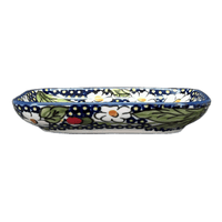 A picture of a Polish Pottery Rectangular Soap Dish (Poppies & Posies) | M191S-IM02 as shown at PolishPotteryOutlet.com/products/rectangular-soap-dish-poppies-posies-m191s-im02