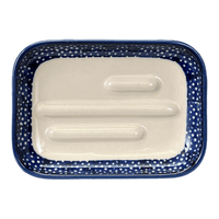 A picture of a Polish Pottery Rectangular Soap Dish (Sea of Hearts) | M191T-SEA as shown at PolishPotteryOutlet.com/products/rectangular-soap-dish-sea-of-hearts-m191t-sea