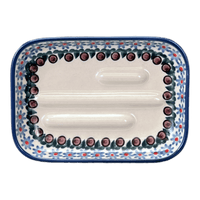 A picture of a Polish Pottery Soap Dish (Floral Swirl) | M191U-BL01 as shown at PolishPotteryOutlet.com/products/rectangular-soap-dish-floral-swirl-m191u-bl01