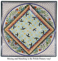 A picture of a Polish Pottery 11.25" Square Dinner Plate (Misty Green) | T145U-61Z as shown at PolishPotteryOutlet.com/products/1125-square-dinner-plate-misty-green