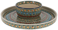 A picture of a Polish Pottery Chip and Dip Platter (Amsterdam) | N007S-LK as shown at PolishPotteryOutlet.com/products/cake-plate-hors-doeuvres-combo-amsterdam-n007s-lk