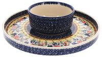 A picture of a Polish Pottery Chip and Dip Platter (Butterfly Bliss) | N007S-WK73 as shown at PolishPotteryOutlet.com/products/cake-plate-hors-doeuvres-combo-butterfly-bliss-n007s-wk73