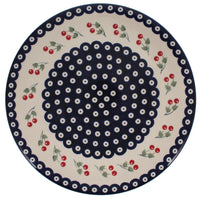 A picture of a Polish Pottery Chip and Dip Platter (Cherry Dot) | N007T-70WI as shown at PolishPotteryOutlet.com/products/cake-plate-hors-doeuvres-combo-cherry-dot-n007t-70wi