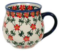 A picture of a Polish Pottery 16 oz. Large Belly Mug (Red Lattice) | NDA10-20 as shown at PolishPotteryOutlet.com/products/large-belly-mug-red-lattice