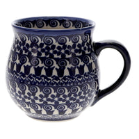 A picture of a Polish Pottery 16 oz. Large Belly Mug (Tulip Path) | NDA10-25 as shown at PolishPotteryOutlet.com/products/large-belly-mug-tulip-path