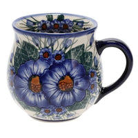 A picture of a Polish Pottery 16 oz. Large Belly Mug (Bountiful Blue) | NDA10-36 as shown at PolishPotteryOutlet.com/products/large-belly-mug-bountiful-blue