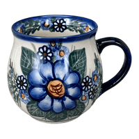 A picture of a Polish Pottery 16 oz. Large Belly Mug (Blue Bouquet) | NDA10-7 as shown at PolishPotteryOutlet.com/products/large-belly-mug-blue-bouquet-nda10-7