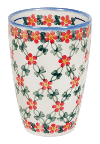 A picture of a Polish Pottery Large Tumbler (Red Lattice) | NDA11-20 as shown at PolishPotteryOutlet.com/products/large-tumbler-red-lattice