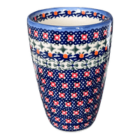 A picture of a Polish Pottery Large Tumbler (Bowties & Blossoms) | NDA11-21 as shown at PolishPotteryOutlet.com/products/large-tumbler-bowties-blossoms-nda11-21
