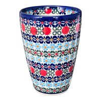 A picture of a Polish Pottery Large Tumbler (Pom-Pom Flower) | NDA11-30 as shown at PolishPotteryOutlet.com/products/large-tumbler-pom-pom-flower-nda11-30