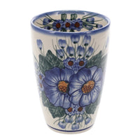 A picture of a Polish Pottery Large Tumbler (Bountiful Blue) | NDA11-36 as shown at PolishPotteryOutlet.com/products/large-tumbler-bountiful-blue