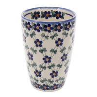 A picture of a Polish Pottery Large Tumbler (Blue Lattice) | NDA11-6 as shown at PolishPotteryOutlet.com/products/large-tumbler-blue-lattice