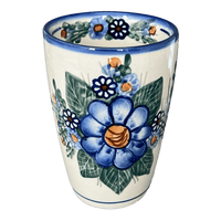 A picture of a Polish Pottery Large Tumbler (Blue Bouquet) | NDA11-7 as shown at PolishPotteryOutlet.com/products/large-tumbler-blue-bouquet-nda11-7