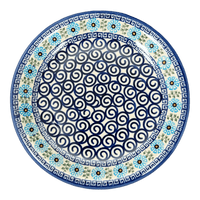A picture of a Polish Pottery 10.25" Plate (Blue Daisy Spiral) | NDA113-38 as shown at PolishPotteryOutlet.com/products/10-25-plate-blue-daisy-spiral-nda113-38