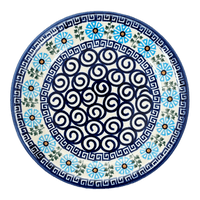 A picture of a Polish Pottery 7.5" Round Plate (Blue Daisy Spiral) | NDA114-38 as shown at PolishPotteryOutlet.com/products/7-5-round-plate-blue-daisy-spiral-nda114-38