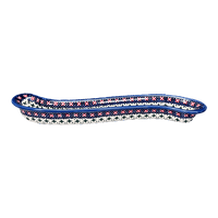 A picture of a Polish Pottery Curved Olive Boat (Bowties & Blossoms) | NDA132-21 as shown at PolishPotteryOutlet.com/products/curved-olive-boat-bowties-blossoms-nda132-21