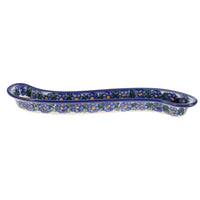 A picture of a Polish Pottery Curved Olive Boat (Blue Cascade) | NDA132-A31 as shown at PolishPotteryOutlet.com/products/curved-olive-boat-blue-cascade