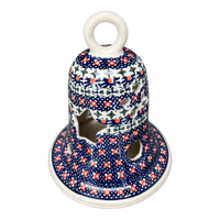 A picture of a Polish Pottery Large Bell Luminary (Bowties & Blossoms) | NDA138-21 as shown at PolishPotteryOutlet.com/products/large-bell-luminary-bowties-blossoms-nda138-21