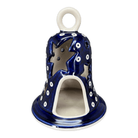 A picture of a Polish Pottery Large Bell Luminary (Dot to Dot) | NDA138-22 as shown at PolishPotteryOutlet.com/products/large-bell-luminary-dot-to-dot-nda138-22