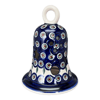 A picture of a Polish Pottery Large Bell Luminary (Peacock) | NDA138-43 as shown at PolishPotteryOutlet.com/products/large-bell-luminary-peacock-nda138-43