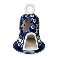 A picture of a Polish Pottery Large Bell Luminary (Peacock) | NDA138-43 as shown at PolishPotteryOutlet.com/products/large-bell-luminary-peacock-nda138-43