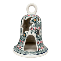 A picture of a Polish Pottery Large Bell Luminary (Garden Breeze) | NDA138-A48 as shown at PolishPotteryOutlet.com/products/large-bell-luminary-garden-breeze-nda138-48