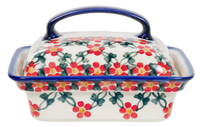A picture of a Polish Pottery 5.5" x 4.75" Butter Dish (Red Lattice) | NDA14-20 as shown at PolishPotteryOutlet.com/products/butter-dish-red-lattice