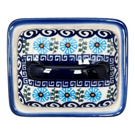 Polish Pottery 5.5" x 4.75" Butter Dish (Blue Daisy Spiral) | NDA14-38 Additional Image at PolishPotteryOutlet.com