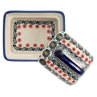 A picture of a Polish Pottery 5.5" x 4.75" Butter Dish (Garden Breeze) | NDA14-A48 as shown at PolishPotteryOutlet.com/products/butter-dish-garden-breeze