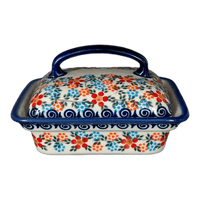 A picture of a Polish Pottery 5.5" x 4.75" Butter Dish (Meadow in Bloom) | NDA14-A54 as shown at PolishPotteryOutlet.com/products/butter-dish-meadow-in-bloom-nda14-a54