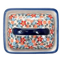 A picture of a Polish Pottery 5.5" x 4.75" Butter Dish (Meadow in Bloom) | NDA14-A54 as shown at PolishPotteryOutlet.com/products/butter-dish-meadow-in-bloom-nda14-a54