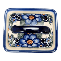 A picture of a Polish Pottery 5.5" x 4.75" Butter Dish (Blue Bouquet) | NDA14-7 as shown at PolishPotteryOutlet.com/products/butter-dish-blue-bouquet-nda14-7