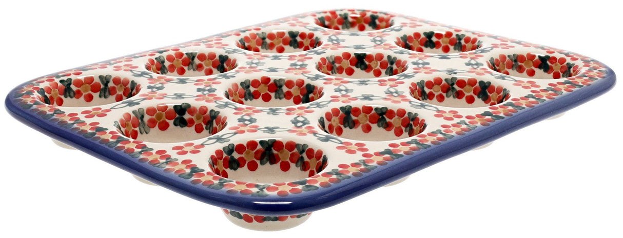 Muffin Pan, 12 Cup Mini in "Red Lattice" by Andy | NDA169-20