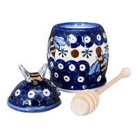 A picture of a Polish Pottery Honey Jar (Mosquito) | NDA18-24 as shown at PolishPotteryOutlet.com/products/honey-jar-mosquito-nda18-24