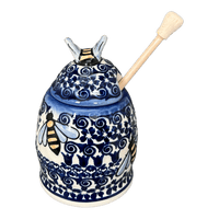 A picture of a Polish Pottery Honey Jar (Tulip Path) | NDA18-25 as shown at PolishPotteryOutlet.com/products/honey-jar-tulip-path-nda18-25