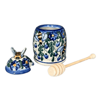 A picture of a Polish Pottery Honey Jar (Blue Cascade) | NDA18-A31 as shown at PolishPotteryOutlet.com/products/honey-jar-blue-cascade-nda18-31