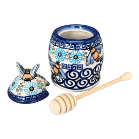 Polish Pottery Honey Jar (Blue Daisy Spiral) | NDA18-38 Additional Image at PolishPotteryOutlet.com