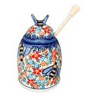 A picture of a Polish Pottery Honey Jar (Meadow in Bloom) | NDA18-A54 as shown at PolishPotteryOutlet.com/products/honey-jar-meadow-in-bloom-nda18-a54