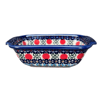 A picture of a Polish Pottery Small Bread Baker (Pom-Pom Flower) | NDA180-30 as shown at PolishPotteryOutlet.com/products/small-bread-baker-pom-pom-flower-nda180-30