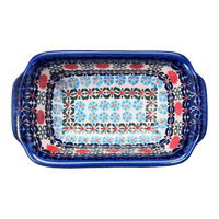 A picture of a Polish Pottery Small Bread Baker (Pom-Pom Flower) | NDA180-30 as shown at PolishPotteryOutlet.com/products/small-bread-baker-pom-pom-flower-nda180-30