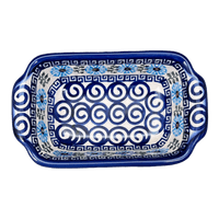 A picture of a Polish Pottery Small Bread Baker (Blue Daisy Spiral) | NDA180-38 as shown at PolishPotteryOutlet.com/products/small-bread-baker-blue-daisy-spiral-nda180-38