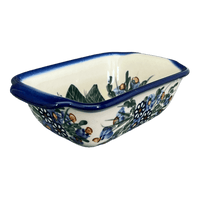 A picture of a Polish Pottery Small Bread Baker (Blue Bouquet) | NDA180-7 as shown at PolishPotteryOutlet.com/products/small-bread-baker-blue-bouquet-nda180-7