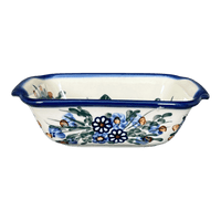 A picture of a Polish Pottery Small Bread Baker (Blue Bouquet) | NDA180-7 as shown at PolishPotteryOutlet.com/products/small-bread-baker-blue-bouquet-nda180-7